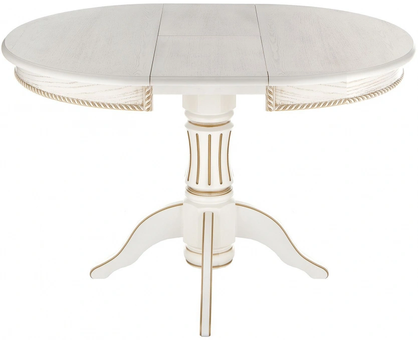 Кухонный раздвижной стол Павия, 90(120)х90х80, молочный / золото патина