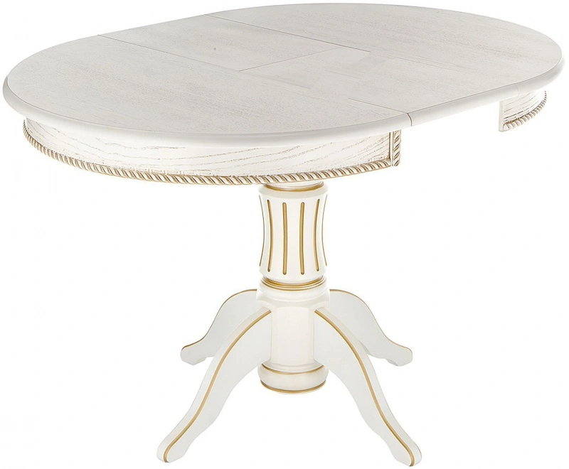 Кухонный раздвижной стол Павия, 90(120)х90х80, молочный / золото патина