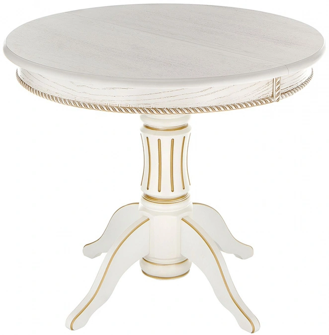 Кухонный раздвижной стол Павия, 90(120)х90х80, молочный / золото патина