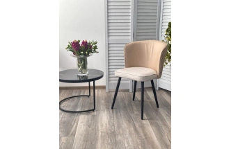 Стул Моне, мягкий, Rovena Ivori ткань, Orakul 130 экокожа, черный каркас 