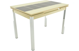 Кухонный стол Шанхай, каре, бежево-коричневый, стекло, каркас хром