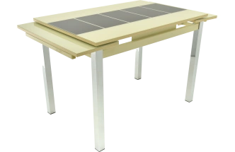 Кухонный стол Шанхай, каре, бежево-коричневый, стекло, каркас хром