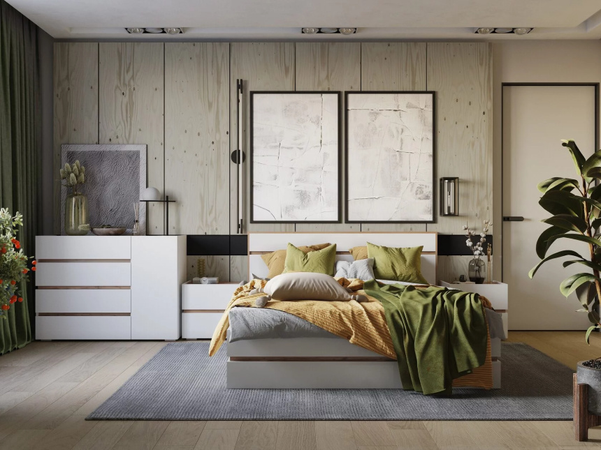 Комод Атлон, с четырьмя ящиками, белый / дуб вотан