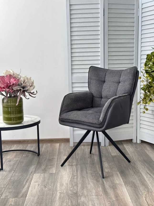 Стул Ortega, поворотный, Brego-16 темно-серый, ткань, Maison 95 темно-серый, PU, черный