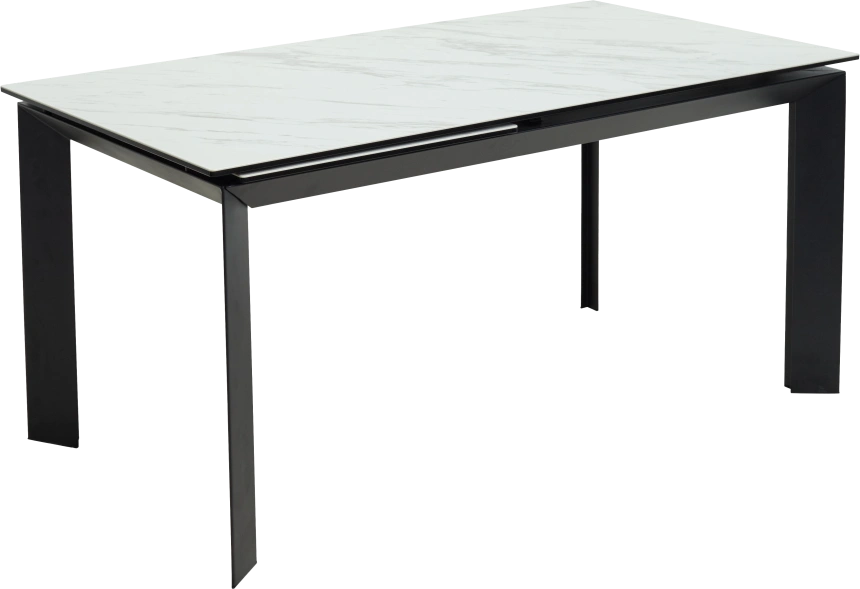 Кухонный стол раздвижной Cremona 180, KL-99 Белый мрамор матовый, итальянская керамика, черный каркас
