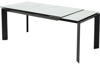 Кухонный стол раздвижной Cremona 180, KL-99 Белый мрамор матовый, итальянская керамика, черный каркас