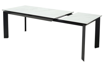 Кухонный стол раздвижной Cremona 180, KL-99 Белый мрамор матовый, итальянская керамика, черный каркас