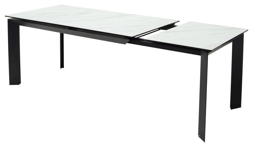 Кухонный стол раздвижной Cremona 180, KL-99 Белый мрамор матовый, итальянская керамика, черный каркас