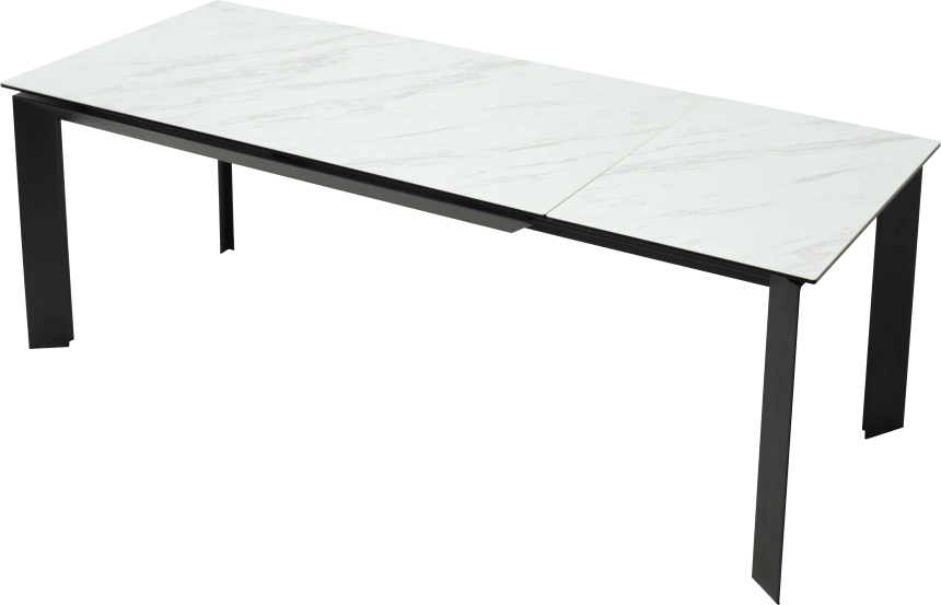 Кухонный стол раздвижной Cremona 180, KL-99 Белый мрамор матовый, итальянская керамика, черный каркас