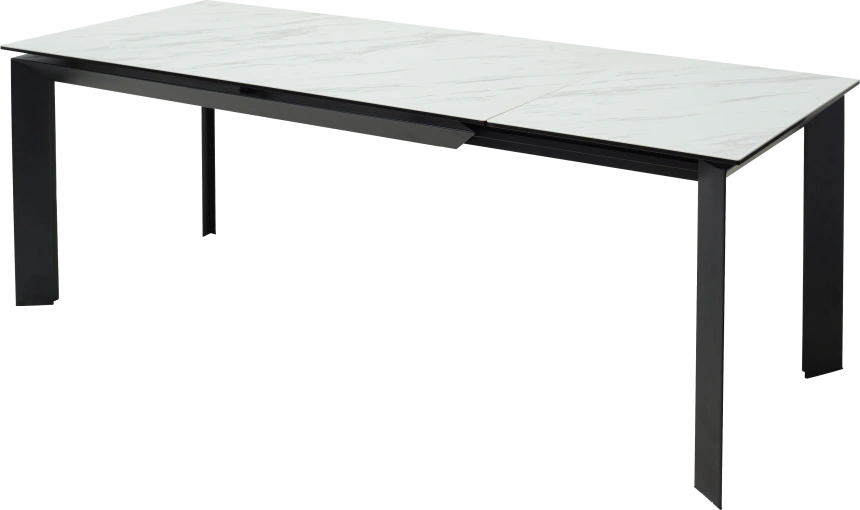 Кухонный стол раздвижной Cremona 180, KL-99 Белый мрамор матовый, итальянская керамика, черный каркас
