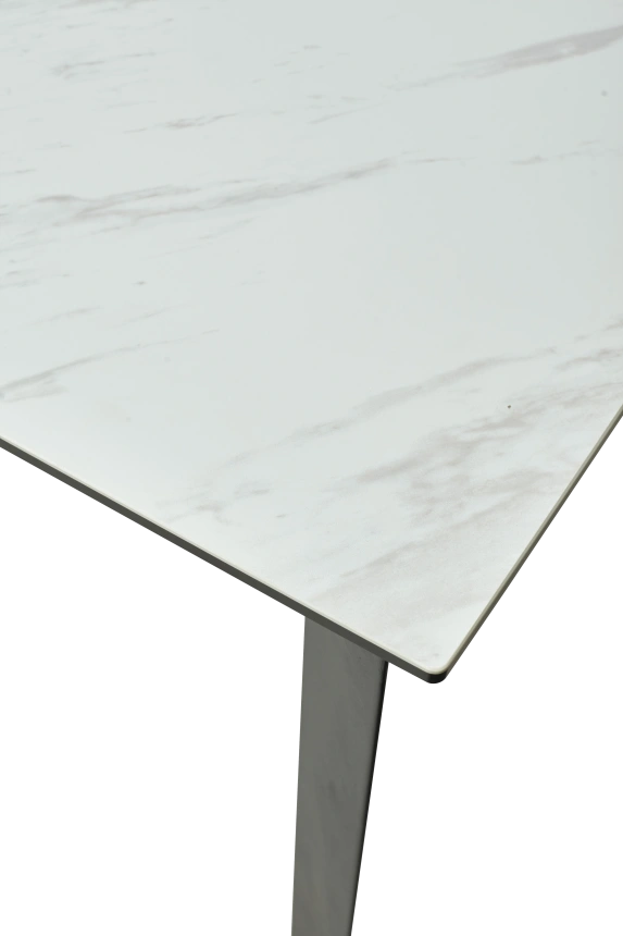 Кухонный стол раздвижной Cremona 180, KL-99 Белый мрамор матовый, итальянская керамика, черный каркас