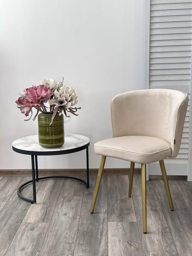 Стул Моне, мягкий, Zizi 002 молочный, велюр, золотой каркас 