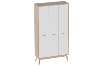 Шкаф трехдверный Калгари, распашной для одежды, дуб натуральный светлый / белый матовый