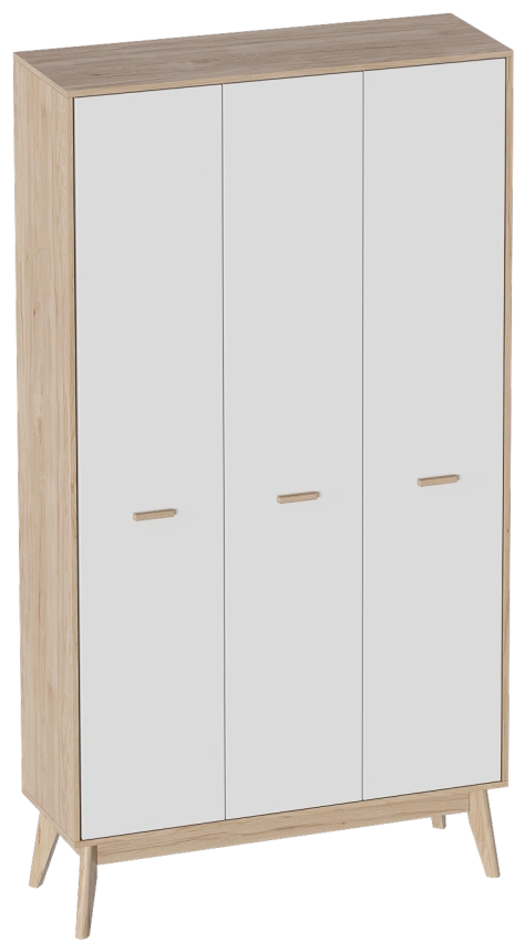 Шкаф трехдверный Калгари, распашной для одежды, дуб натуральный светлый / белый матовый 