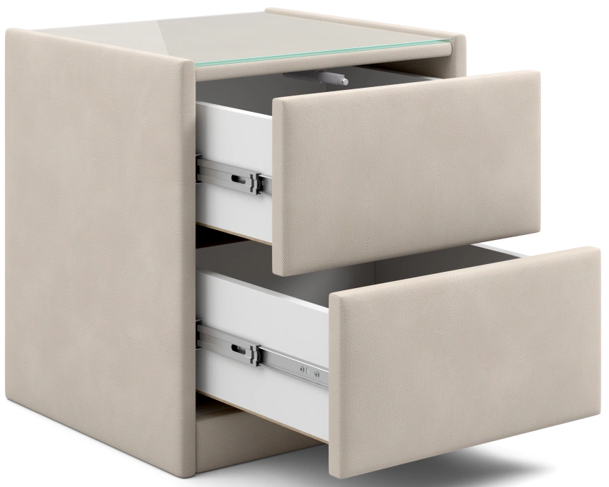 Тумба прикроватная Аризона, мягкая, с ящиками, велюр, альба бежевый