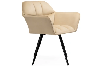 Стул Ямес, мягкий, поворотный, бежевый / черный глянец