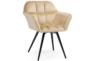 Стул Ямес, мягкий, поворотный, бежевый / черный глянец