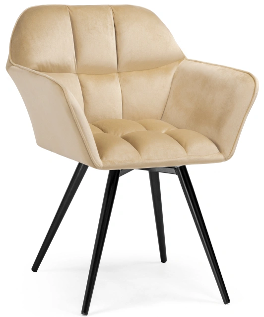 Стул Ямес, мягкий, поворотный, бежевый / черный глянец