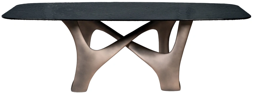 Обеденный стол Fusion, стекло, черный / шампань