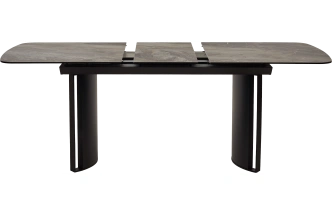 Кухонный стол раздвижной Rasmus 160, KL-80 Серый мрамор, итальянская керамика, черный каркас