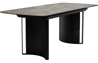 Кухонный стол раздвижной Rasmus 160, KL-80 Серый мрамор, итальянская керамика, черный каркас