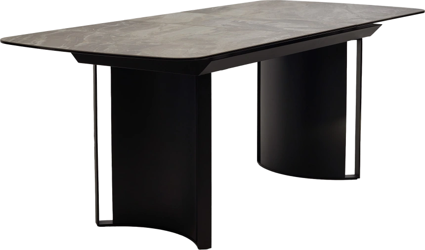 Кухонный стол раздвижной Rasmus 160, KL-80 Серый мрамор, итальянская керамика, черный каркас