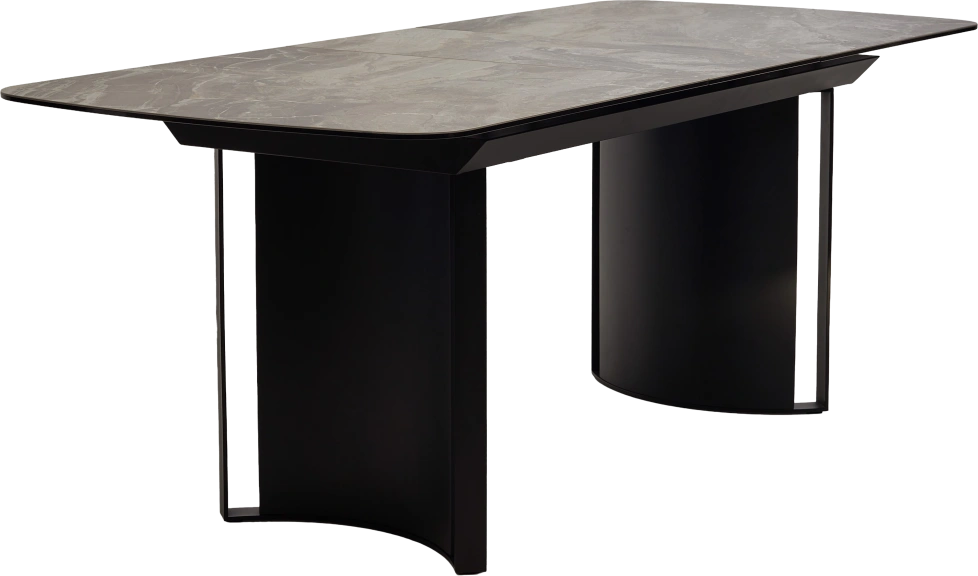 Кухонный стол раздвижной Rasmus 160, KL-80 Серый мрамор, итальянская керамика, черный каркас