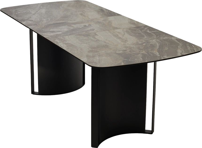 Кухонный стол раздвижной Rasmus 160, KL-80 Серый мрамор, итальянская керамика, черный каркас