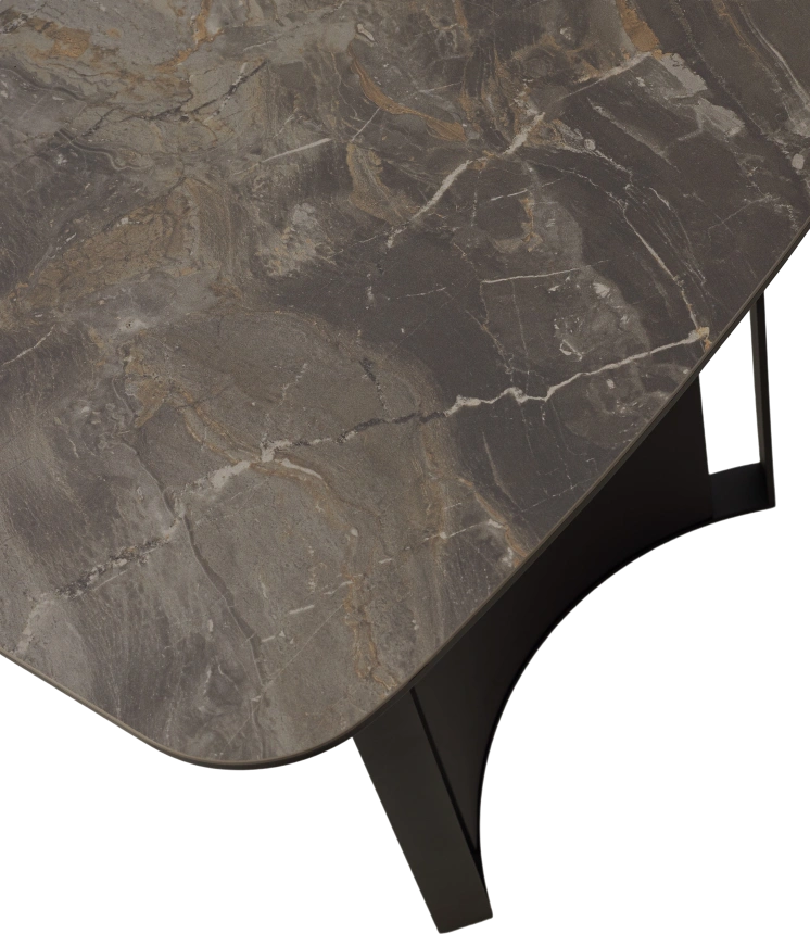 Кухонный стол раздвижной Rasmus 160, KL-80 Серый мрамор, итальянская керамика, черный каркас