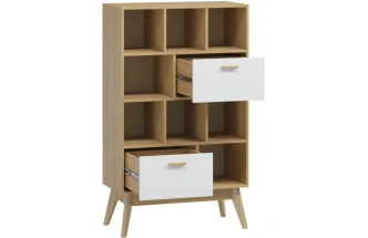 Стеллаж Калгари, с ящиками, дуб светлый / белый матовый