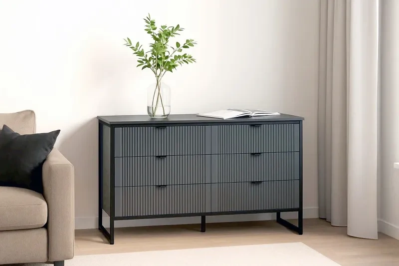 Комод Нора, на ножках, с шестью ящиками, металл бруклин / графит