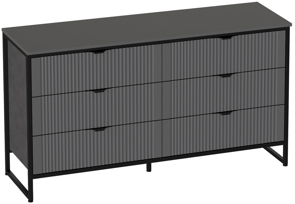 Комод Нора, на ножках, с шестью ящиками, металл бруклин / графит