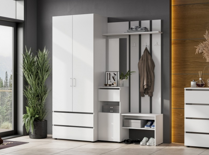Шкаф двухдверный Валенсия, распашной для одежды, белый текстурный