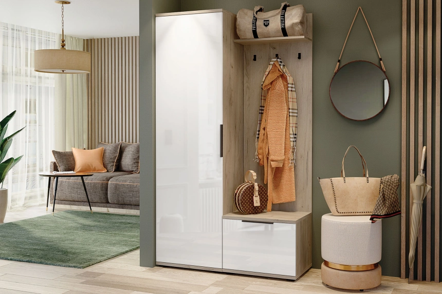 Тумба в прихожую Альянс, Дуб крафт / Белый глянец