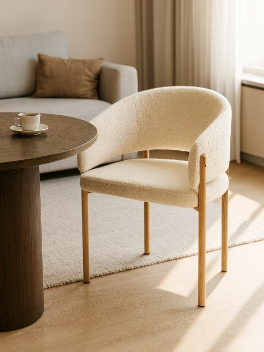 Стул-кресло Janin, мягкий, букле белый / цвет дерево