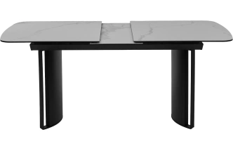 Кухонный стол раздвижной Rasmus 160, TL-45 Белый мрамор, испанская керамика, черный каркас