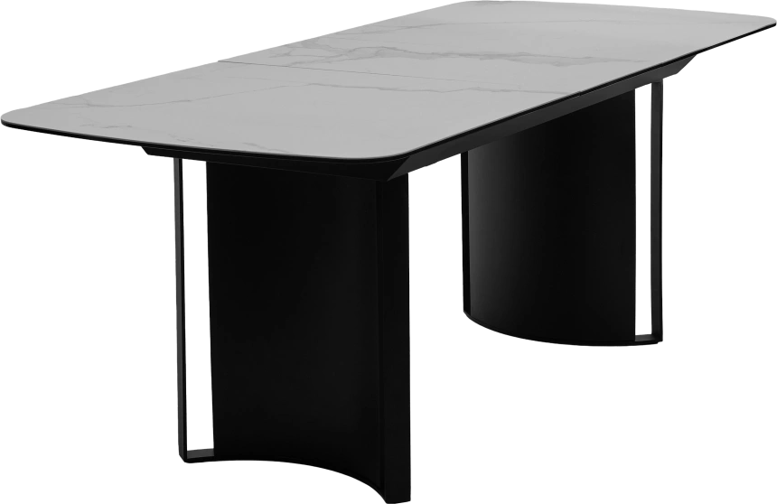 Кухонный стол раздвижной Rasmus 160, TL-45 Белый мрамор, испанская керамика, черный каркас
