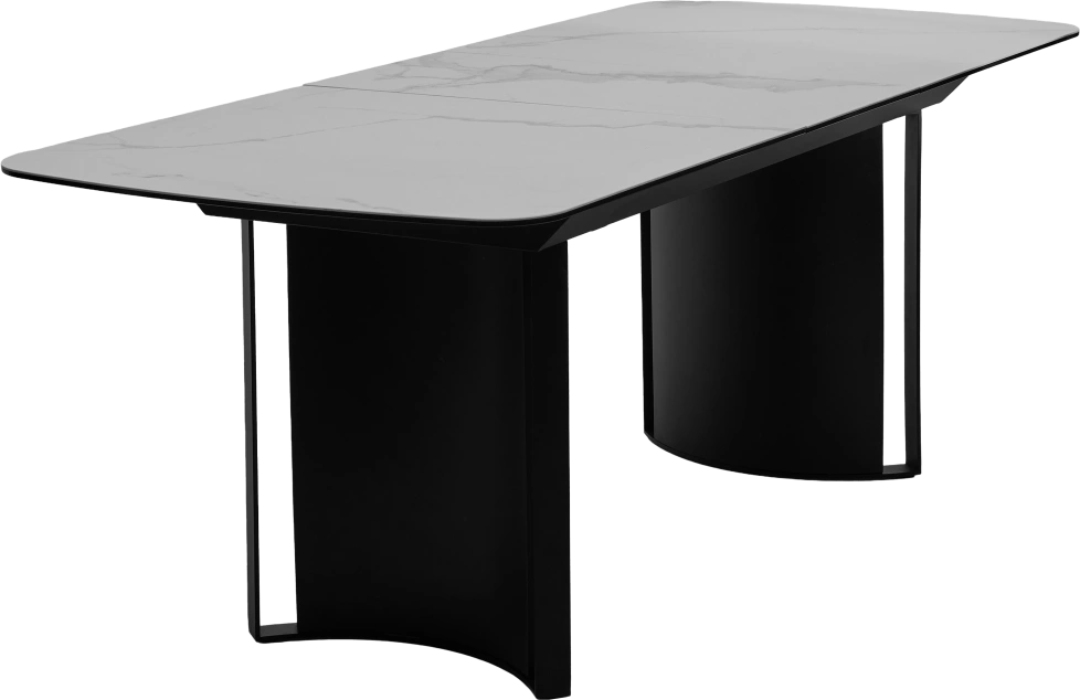 Кухонный стол раздвижной Rasmus 160, TL-45 Белый мрамор, испанская керамика, черный каркас