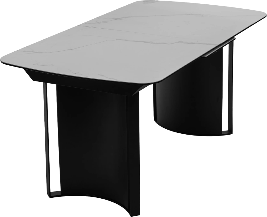 Кухонный стол раздвижной Rasmus 160, TL-45 Белый мрамор, испанская керамика, черный каркас