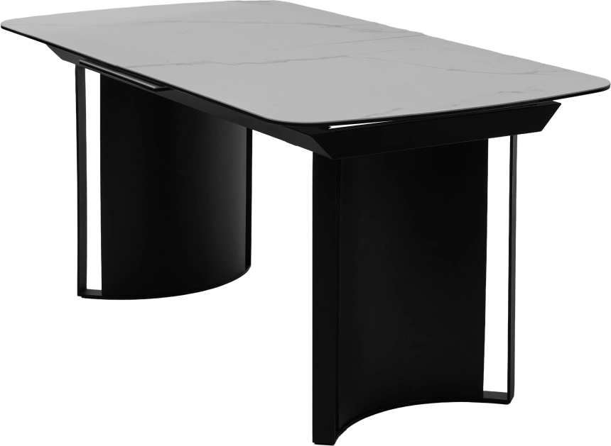 Кухонный стол раздвижной Rasmus 160, TL-45 Белый мрамор, испанская керамика, черный каркас