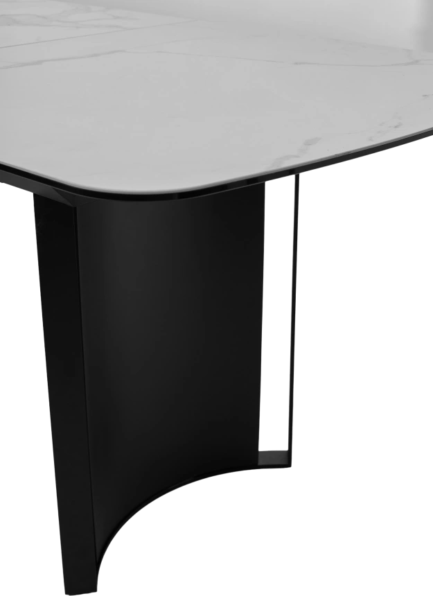 Кухонный стол раздвижной Rasmus 160, TL-45 Белый мрамор, испанская керамика, черный каркас