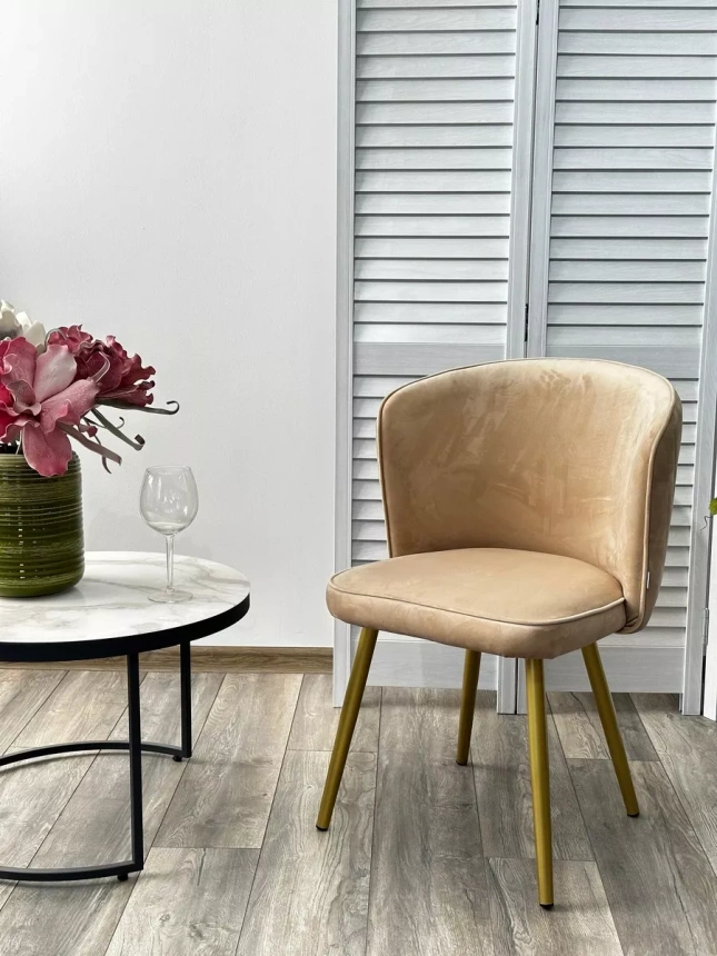Стул Моне, мягкий, Zizi 605 латте, велюр, золотой каркас 