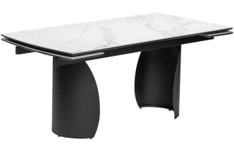 Кухонный стол раздвижной Готланд, 180(240), керамика, белый мрамор, каркас черный