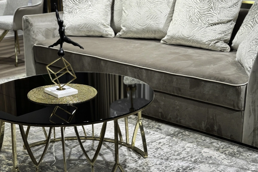 Журнальный стол 13RXCT3104-GOLD, 90x90x45, стекло, черный / золото