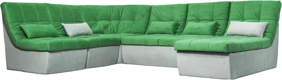 Диван угловой София 2 удлиненный, Catania mint, Catania smoke, с задней тканью