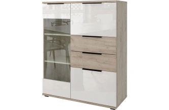 Комод со стеклом Альянс 101x122x43, Дуб крафт/Белый глянец