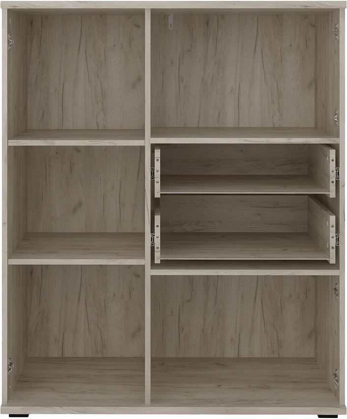 Комод со стеклом Альянс 101x122x43, Дуб крафт/Белый глянец