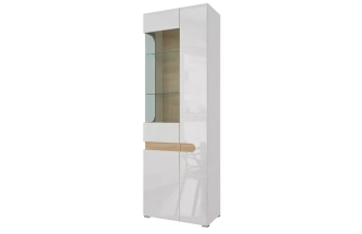 Шкаф двухдверный, со стеклом левый Катания, Белый/Дуб небраска