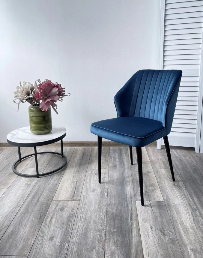 Стул Seattle-V, мягкий, синий #29, велюр, черный каркас 