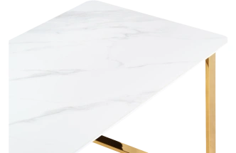Кухонный стол Селена 2, 140x80x77, керамика, белый мрамор, каркас золотой